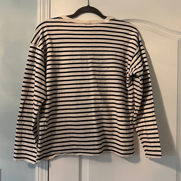 Zara Sz Large Black & White Striped Long Sleeve Top - Picture 5 of 6